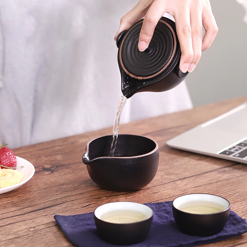 TANGPIN Black Crockery Ceramic Teapot Teacups A Tea Sets Portable Travel Tea Sets With Travel Bag