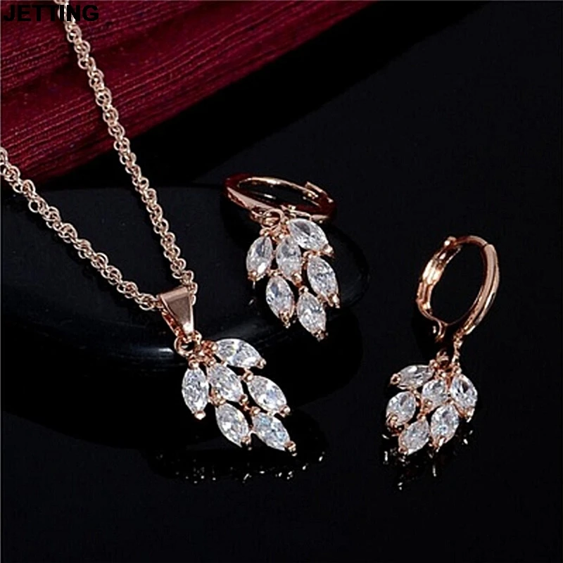

JETTING New Arrival Leaf Earrings Pendant Necklace Women Fashion Jewelry Set