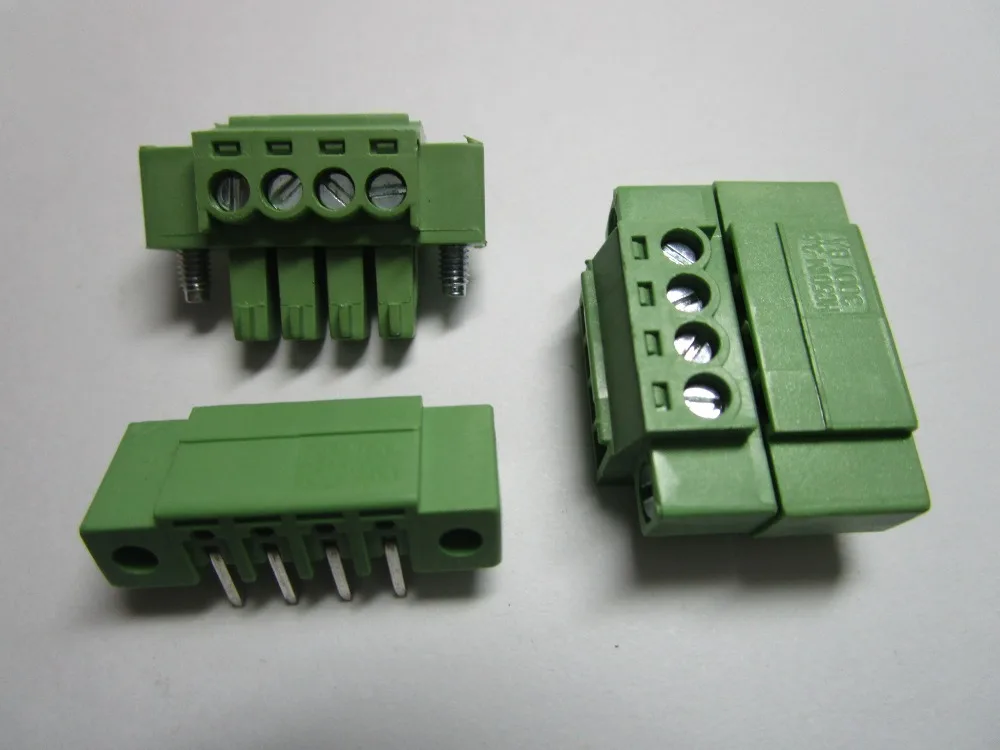 

200 pcs With Embossmen Angle 4 pin Pitch 3.81mm Screw Terminal Block Connector Green Color Pluggable Type with angle pin
