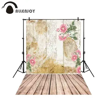 

Allenjoy professional photography background mottled crack striped shedding planks pink flowers cluster backdrop photobooth