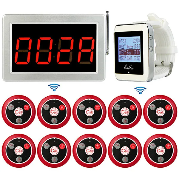

Wireless Pager Restaurant Calling System Voice Reporting Receiver Host+Watch Wrist Receiver+Call Transmitter Button