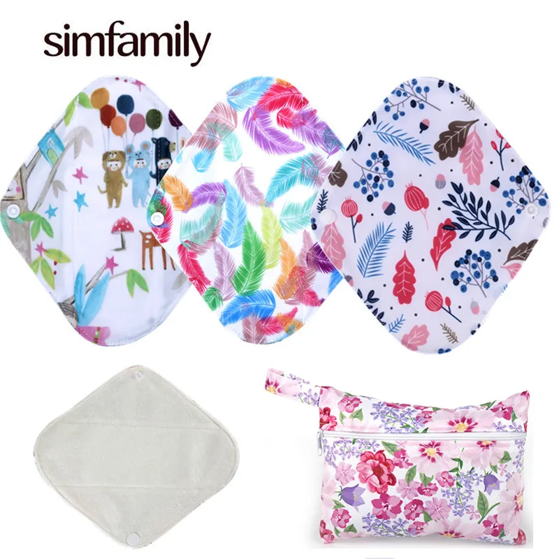 

[simfamily] 5+1 Panty Liner Sets Reusable Pure Bamboo Menstrual Cloth Sanitary,Stay Dry Super Absorption Healthy +1 Mini Wet Bag
