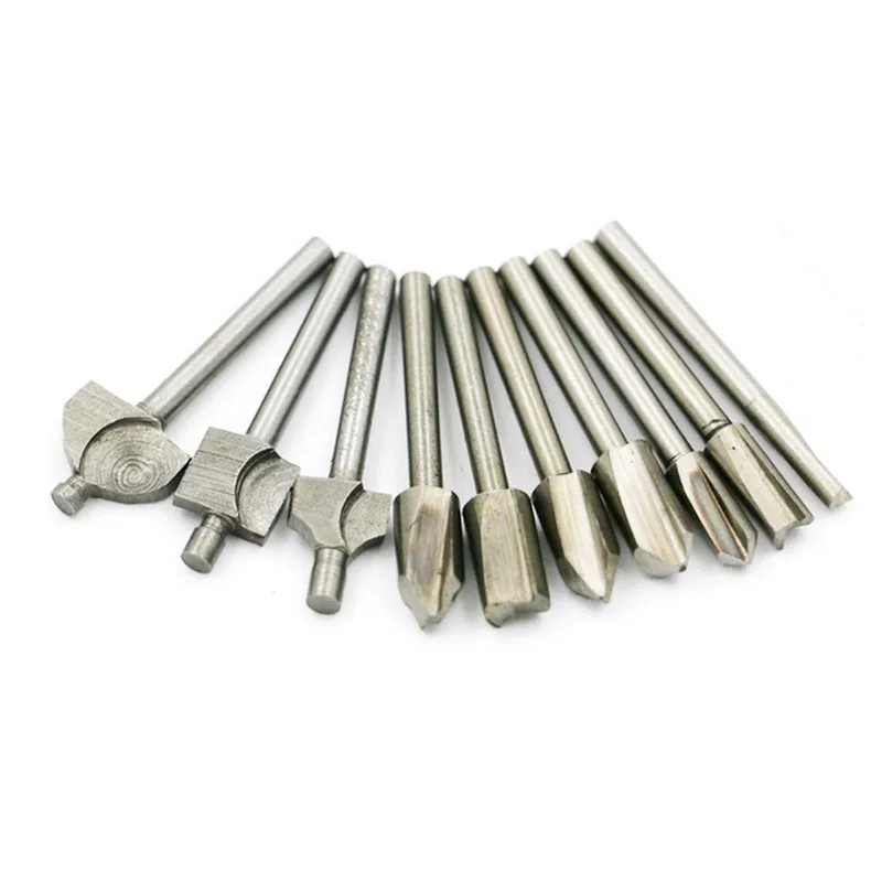 

10pcs1/8 3mm Shank Mini HSS Router Bits Fits Dremel Foredom Rotary Tool Set Woodworking Knife Edge Repair Carpenter Drill Bit