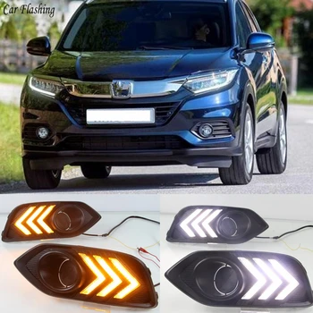 

Car Flashing 2Pcs For Honda HRV HR-V Vezel EU 2018 2019 DRL fog lamp cover Daytime Running Lights with turn signal 12V Daylight