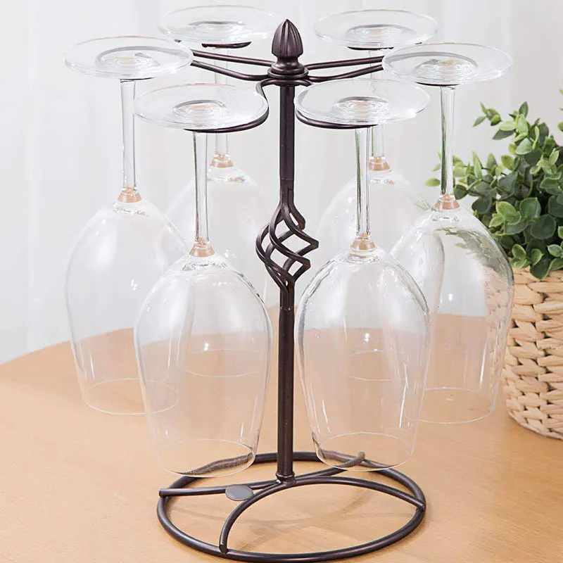 Металлическая настольная стойка для хранения рюмок винный держатель стеклянной чашки с 6 крючками для дома XB 66 - Цвет: Dark bronze