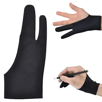 

Black Artist Drawing Glove for Any Graphics Drawing Tablet Black 2 Finger Anti-Fouling Both for Right and Left Hand Free Size