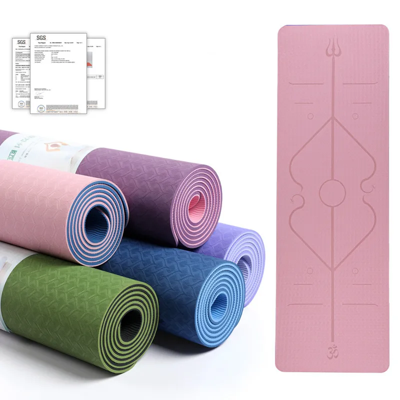 

Yoga Mat 6mm TPE Double Color Line Position Body Non Slip Eco-friendly Exercise Sports Mats Thick Pilates Fitness Dance Gym Pad