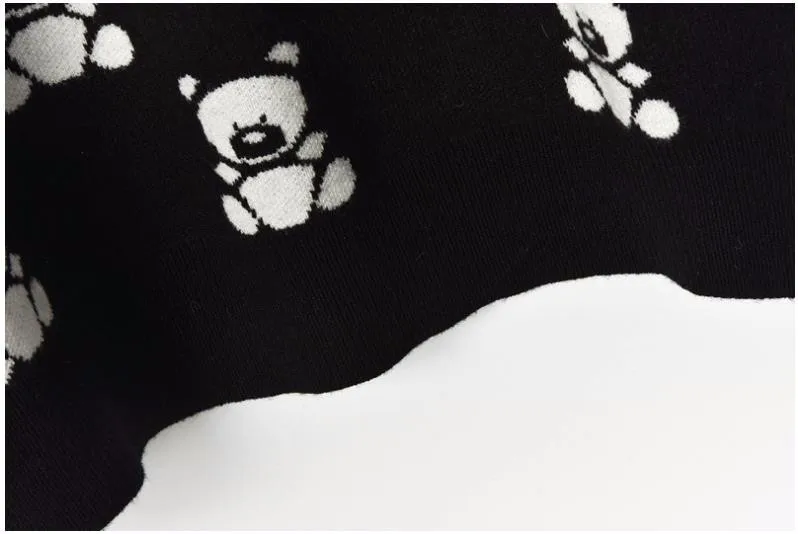 Cartoon bear sweater women autumn new arrival long sleeve red black pullover fashion knitted cute sweaters winter top