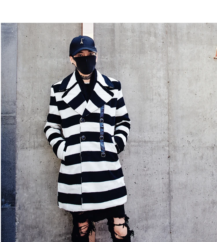 New Arrival Darkly Western Style Fashion Slim Mens Mid-Long Wool coat Hip Hop Autumn Male Casual Striped Overcoats Streetwear