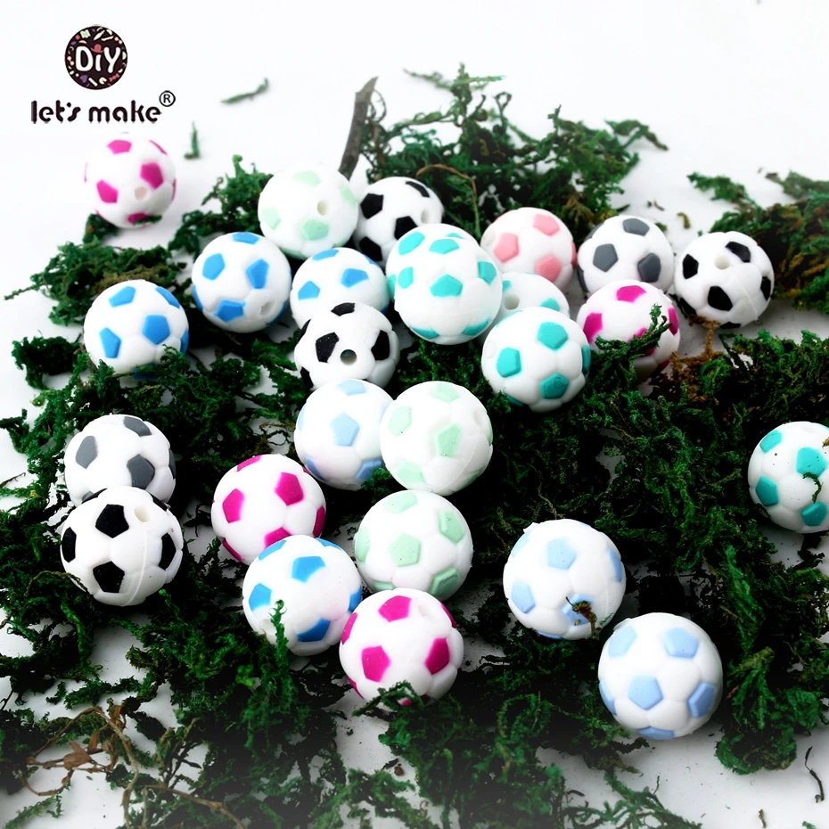 Let's make New Baby Toys 10 шт. силиконовые бусины 15 мм модные футбольные украшения DIY