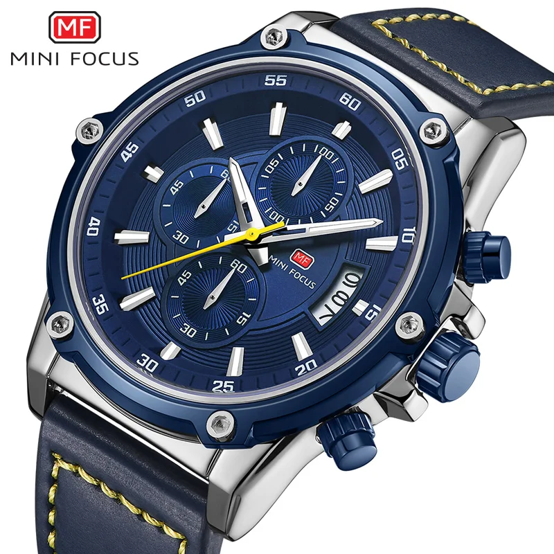 MINIFOCUS для мужчин s часы лучший бренд класса люкс часы для мужчин водостойкий кожаный ремешок Relogio Masculino reloj hombre синий erkek коль saati