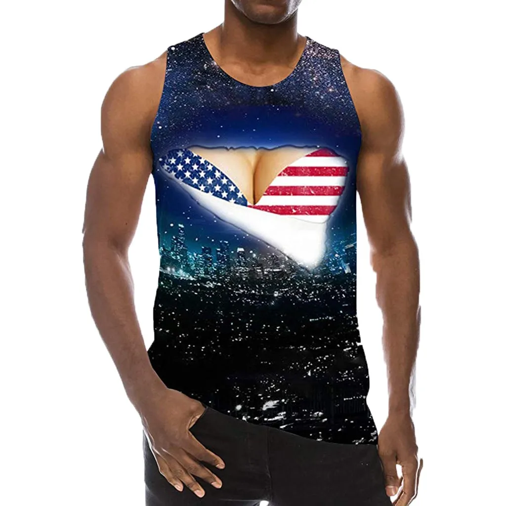 

feitong Men's Summer Tank Top Blouse 2019 New Style 3D printed Vest Blouse Fashion Comfortable Vest Tanks Tee Top Mens Clothing
