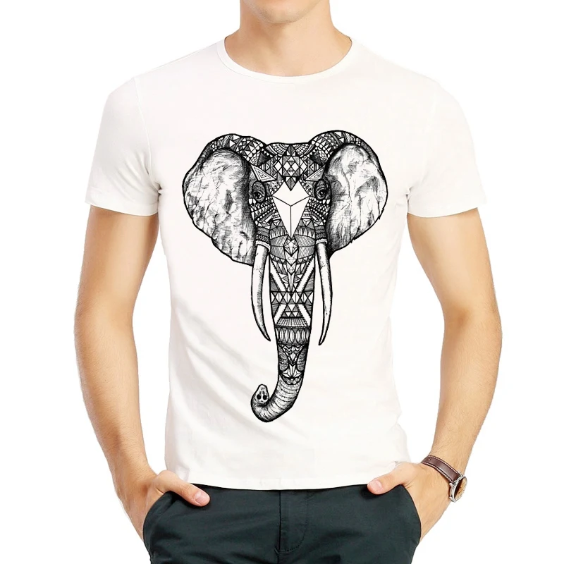 Elephant Print T Shirt Mens Fashion Short Sleeve Animal Elephant Print