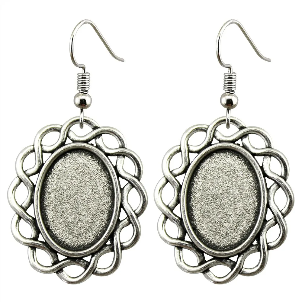 3 Pairs Fit 13x18mm Oval Glass Cabochon Earring Settings Silver Tray Earring Hooks Diy Earrings Base Bezels for Handmade Jewelry Jewelry Findings