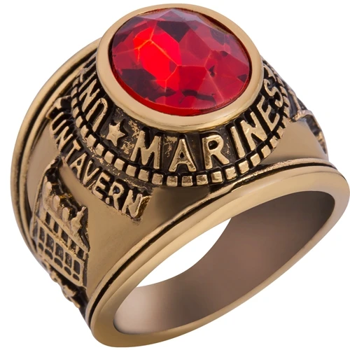 Размер 7-15, США, армейское, военное, военно-морское, военно-морское, Морпехи, кольцо с печаткой, синий, красный кристалл, коктейльное, ретро, винтажное, классическое - Цвет основного камня: Marines
