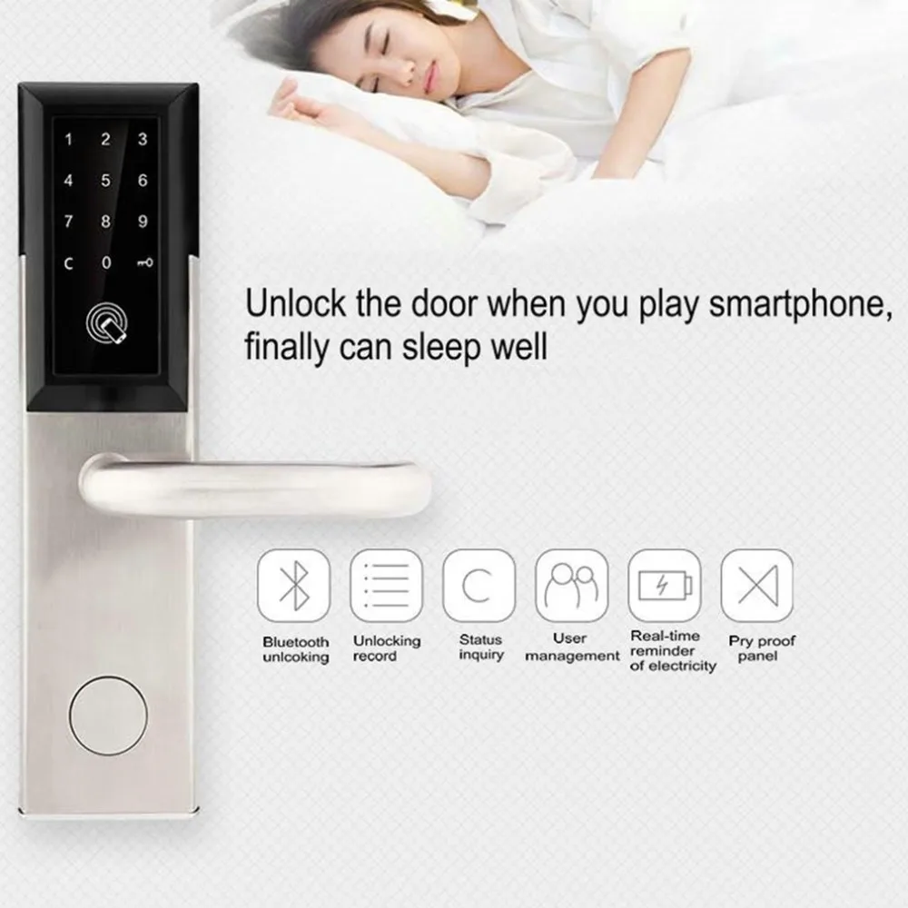 Bluetooth Security Entry Door Lock Electronic Combination Password Door Lock Digital Smart Code Locker with Card Bluetooth Security Entry Door Lock Electronic Combination Password Door Lock Digital Smart Code Locker with Card
