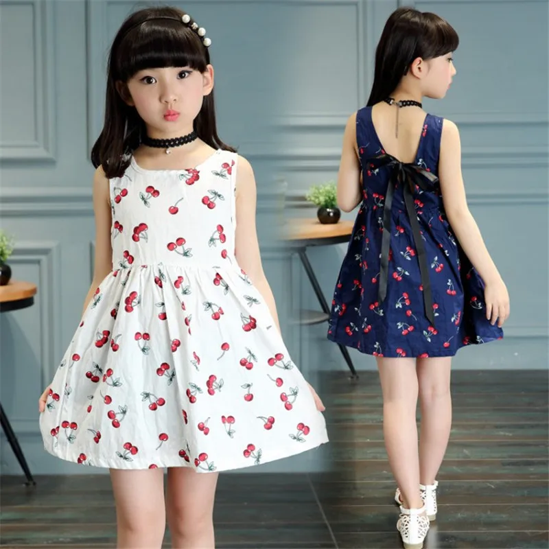 2020 New Girls Clothing Summer Girl Dress Children Kids Berry Dress Back V Dress Girls Cotton Kids Vest dress Children Clothes
