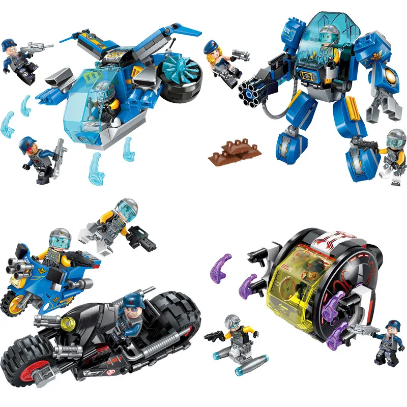 

4pcs/lot 470pcs Children's building blocks toy Compatible Legoings city Technology Series Blue Flame Fighter Steel Giants gifts