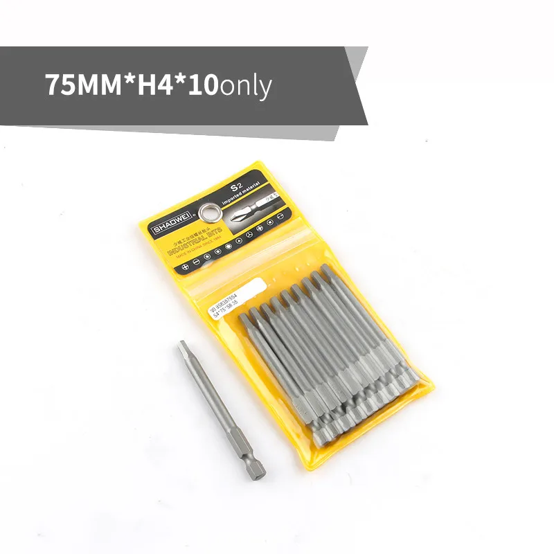 10pcs 75mmxH4 75 мм магнитная головка отвертка Биты 1/" шестигранный хвостовик винт набор драйверов H2-H10 наборы для электроинструментов - Цвет: 10pcs 75mmxH4