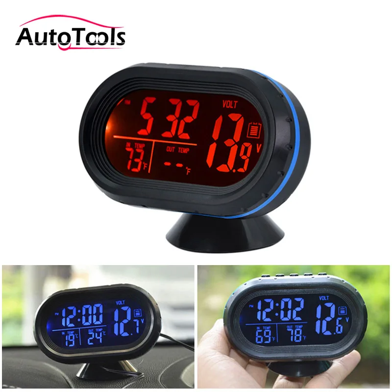 4 in 1 Digital Car clock Thermometer Battery Voltmeter Voltage Meter Tester Monitor Noctilucous Clock Temperature for cars