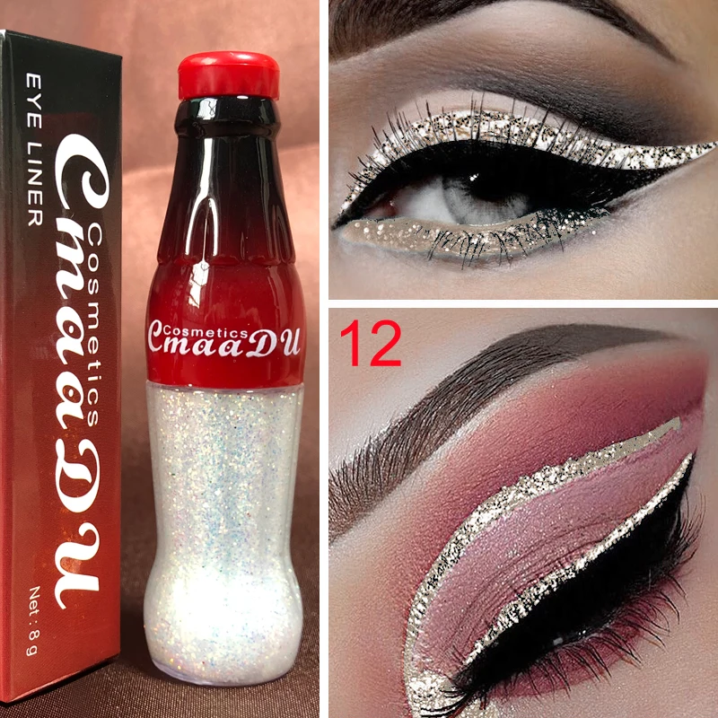 

Cmaadu 12 Colors Diamond Glitter Liquid Eyeliner Makeup Easy to Wear White Gold Colorful Waterproof Beauty Shimmer Eye Liner