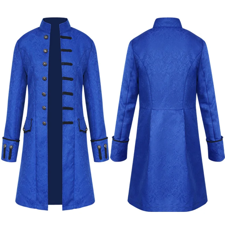 Нежное Мужское пальто модное стимпанк винтажный пиджак-фрак готическое викторианское пальто мужской Униформа костюм - Цвет: Синий