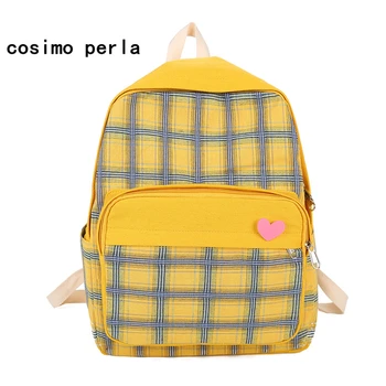 

Preppy Style Plaid Canvas Backpacks for Teenage Girls Large College Student Bookbags Casual Travel Rucksacks Sac a main Mochila