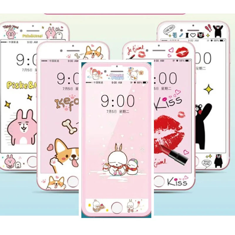 Goede Gehard Glas Screen Protector Voor iPhone 6 s Plus 6 Plus 7 8 Plus Bloem Cartoon Gebogen Rand Opluchting Volledige cover Glass Film