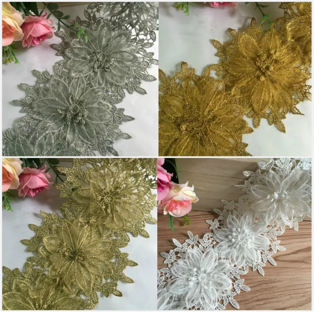 

Delicate 1 Yard Wedding Dress Cording Lace Applique Gold Silver White Thread Embroidery 3D Vivid Lace Accessories Trim 12CM