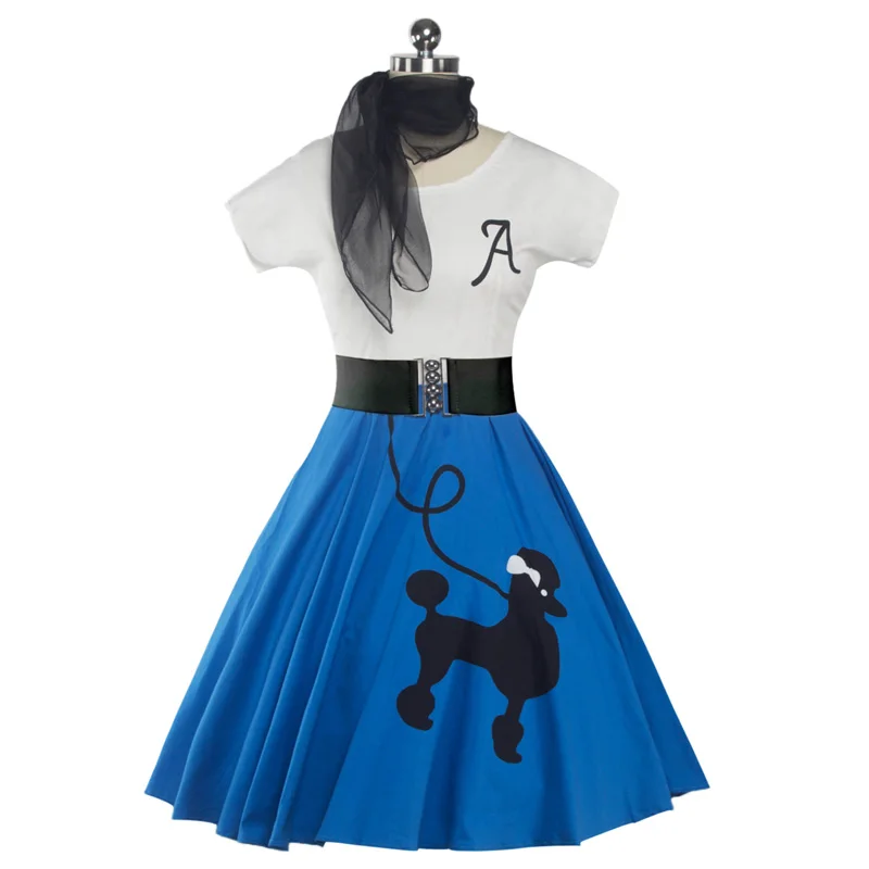 Hip Hop 50s Shop Girls Women Poodle Skirt Halloween Dance Costume - Цвет: Синий