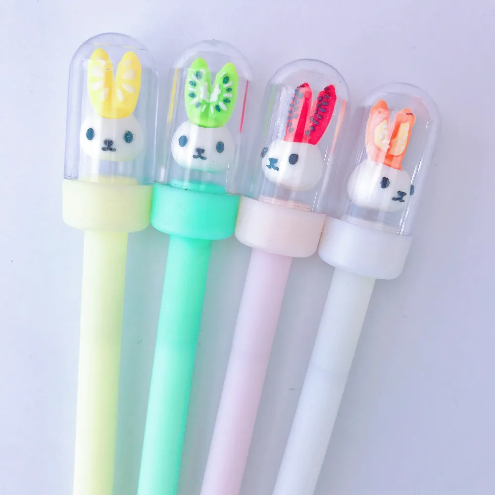

2X Fresh Fruit Rabbit Crystal Gel Pen Rollerball Pen School Office Supply Student Stationery 0.5mm Black Ink