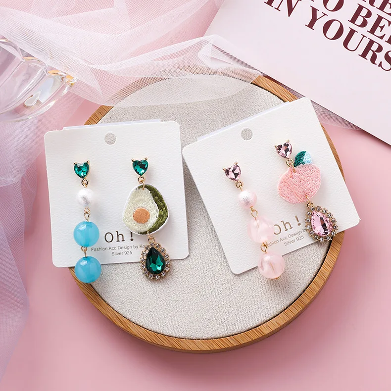 

2019 New Fruit Series Candy Color Acrylic Ball Asymmetric Long Drop Earrings For Women Waterdrop Crystal Pendant Pendientes