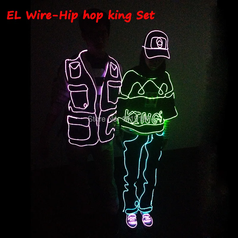 10 Color Choice DIY the Style of Matchstick beauty LED dance Costume EL wire holiday lighting clothes for Party decoration 10 Color Choice DIY the Style of Matchstick beauty LED dance Costume EL wire holiday lighting clothes for Party decoration