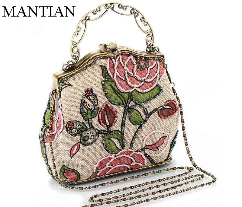 

Handmade Evening Bags With Handle Purse Day Clutches Flower Design Soft Vintage Evening bags