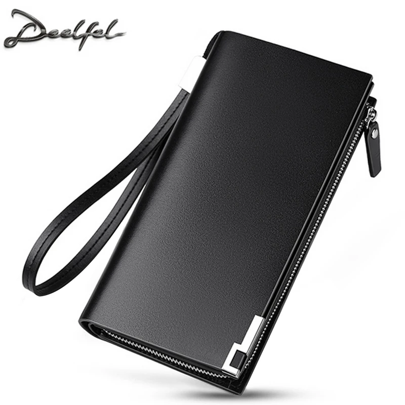 

DEELFEL Genuine Leather Men Wallets Long Purse Business Male Wallet Multifunctional Zipper Clutch Bags Card Cash Holder Coin