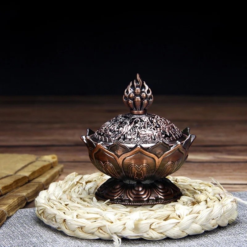 Chinese Buddha Alloy Incense Burner Lotus Flower Incense Holder Handmade Censer for Buddhist