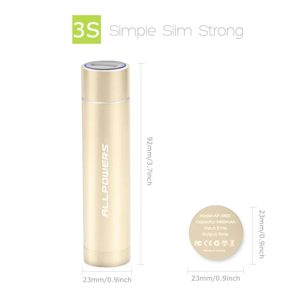 ALLPOWERS Power Bank 3400mAh Portable External Battery Pack PowerBank Phone Charger for iPhone Huawei xiaomi Samsung ALLPOWERS Power Bank 3400mAh Portable External Battery Pack PowerBank Phone Charger for iPhone Huawei xiaomi Samsung