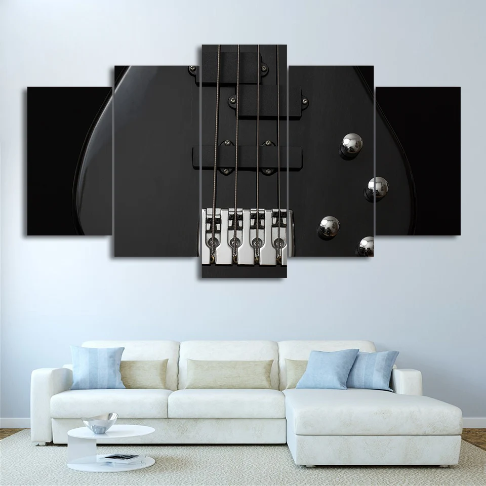 HD Printed 5 Piece Canvas Art Music Guitar Painting Black Modular Wall Pictures Decor Framed Painting Free Shipping NY-7158C