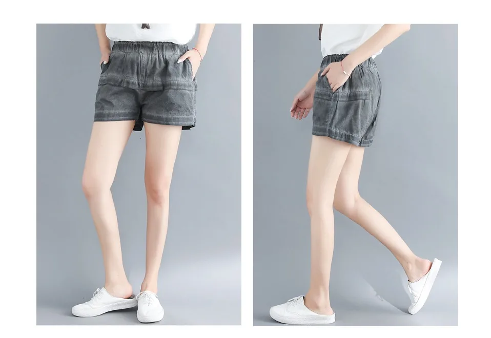 Vintage Old washed women shorts All match lady cotton shorts withe pockets Plus size casual women trousers Bottoms hots