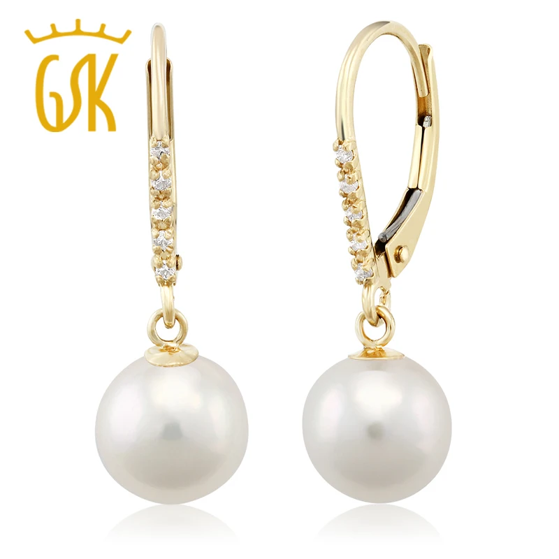 

Diamond Accent Pearl Cultured Akoya Earrings Set In 14K Yellow Gold