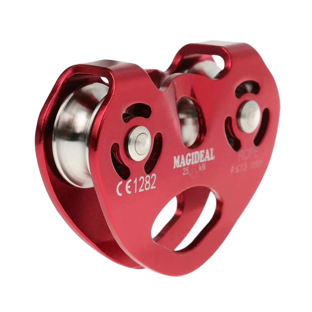 

Rock Climbing 25KN Heavy Duty Zip Line Cable Trolley Fast Speed Pulley Red Climbing Rope Grab Ascender for Outdoor Survival Tool