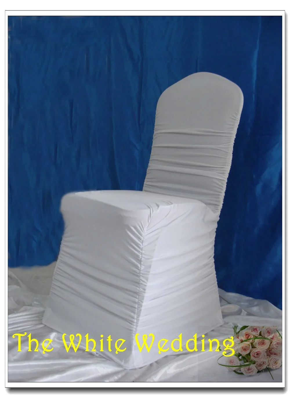 White spandex ruffled chair covers with buckle wedding ...
