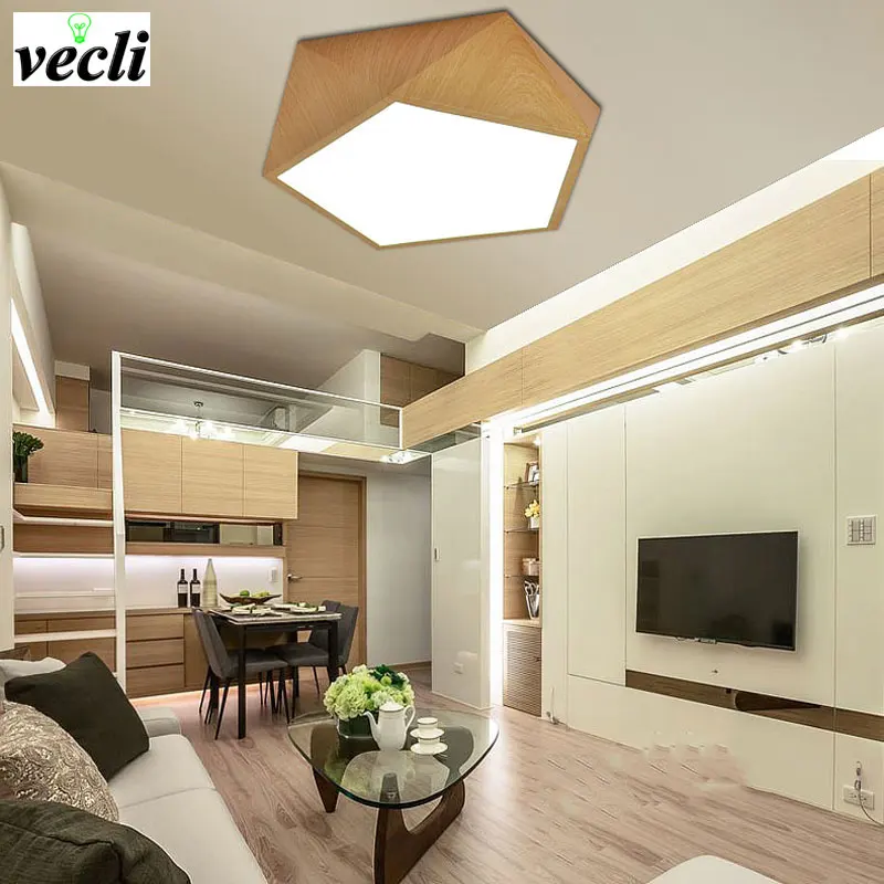Креативный геометрический светодиодный потолочный светильник из имитации дерева, современный потолочный светильник для гостиной и спальни, светильник для внутреннего освещения
