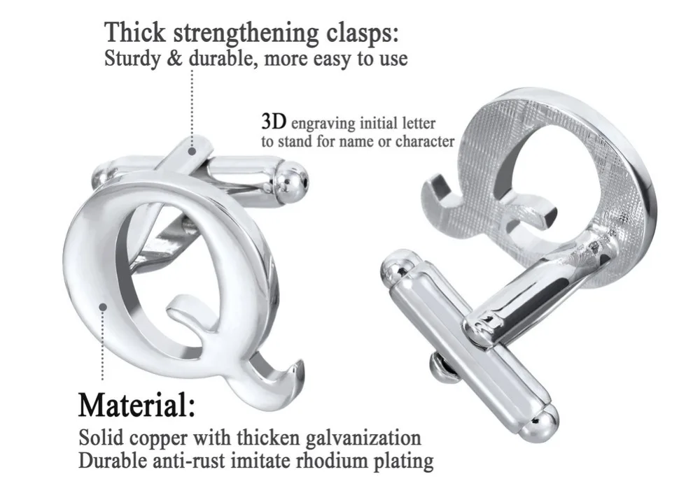 Серебристые 26 букв Запонки мужские французские рубашки аксессуары пуговицы Английский алфавит Запонки Высокое качество ювелирные изделия