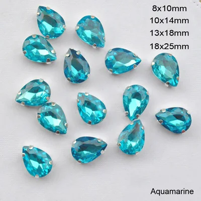 Aquamarine Блеск падение Форма Стекло Стразы для одежды красного цвета с плоской задней ремесло драгоценные камни с украшением в виде кристаллов на горном хрустале слеза Стразы с когтями 20 шт./упак - Цвет: Aquamarine
