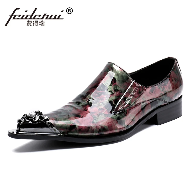 Homens Sapatos Artesanal Sl87 Envernizado Elegante Plus Os Casamento Mocassins De colorido Ponta Deslizar Festa Multi Sobre Apontado Homem Size Dedo Metal Couro Pista wgPPUA