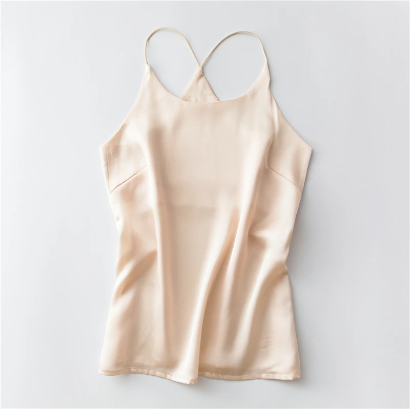 Women Camis Silk Top Women Camisole Sexy Sleeveless Vest Slim solid color Tank Tops - Цвет: champagne