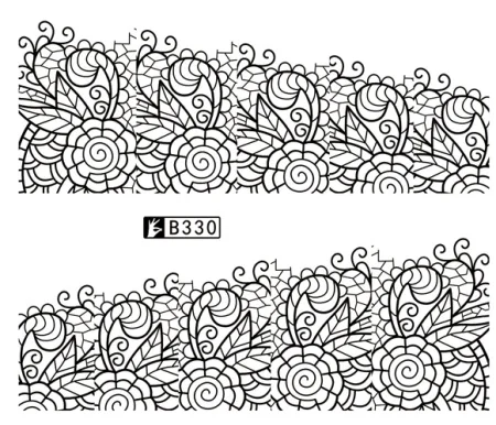 48 дизайнов, переводные наклейки для ногтей с цветами и водой, черная/белая Красивая фольга для обертывания, Переводные картинки, Временные татуировки, водяные знаки, B313-336