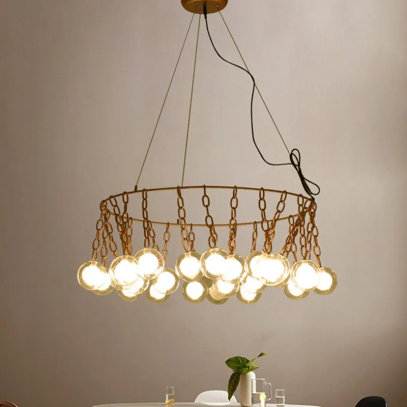

Vintage Copper Chain 26 Balls Led Pendant Lights Foyer Suspension Lighting Restaurant Hall Bar Nordic Hanging Light Fixtures