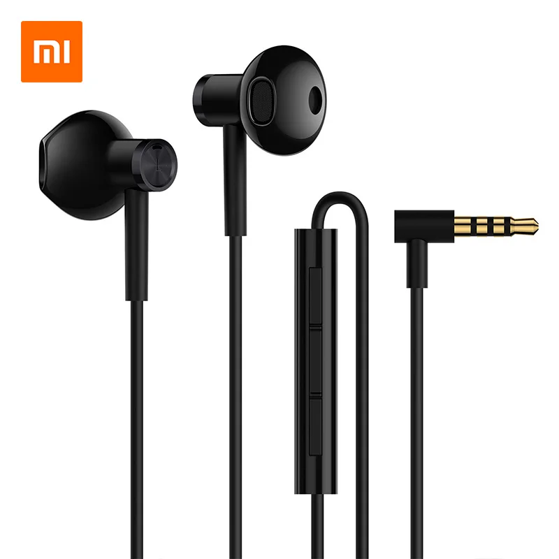 

New Original Xiaomi Dual Driver Earphone Half-In-Ear Dynamic piezoCeramic Hybrid DC MEM Mic Tenacity Wire Control L-Shape Plug